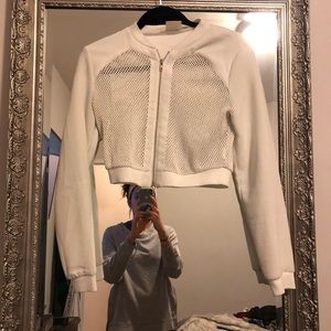 White Mesh Cropped Bomber Top